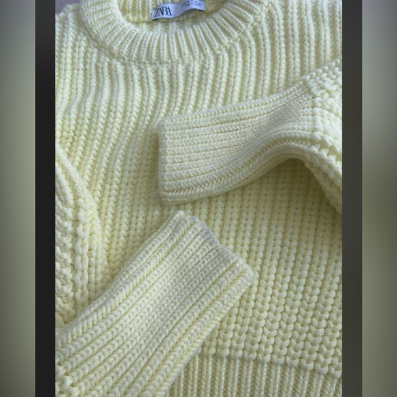 ZARA Chunky Purl Knit Sweater Medium Yellow Balloon Sleeve Crewneck EUC - Picture 9 of 10